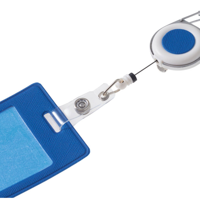 Бейдж с рулеткой-карабин "Favor", синий