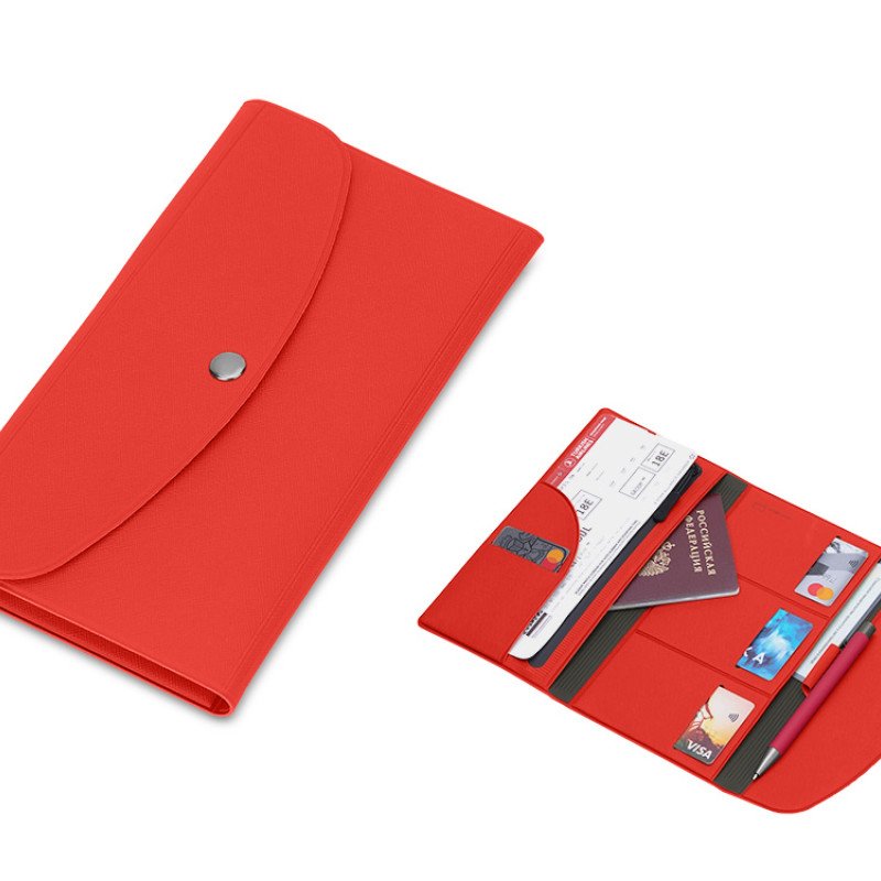 Органайзер для документов на кнопке с отделением для купюр и ручки, упаковка в индивидуальный пакет, красный/серый