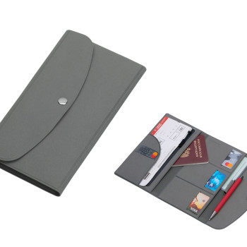 Органайзер для документов на кнопке с отделением для купюр и ручки, упаковка в индивидуальный пакет, серый