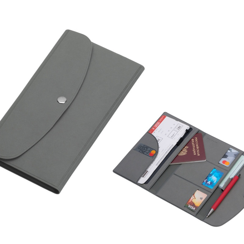 Органайзер для документов на кнопке с отделением для купюр и ручки, упаковка в индивидуальный пакет, серый