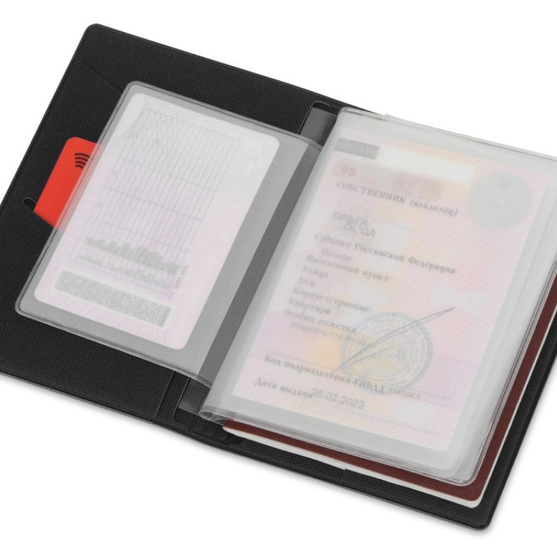 Классическая обложка для автодокументов "Favor", черная