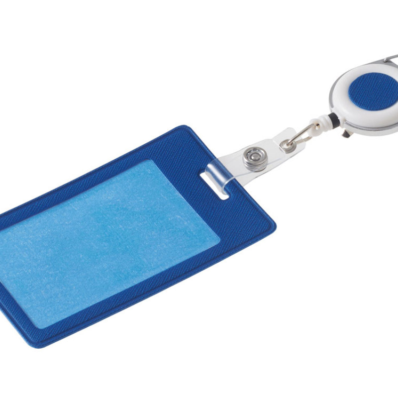 Бейдж с рулеткой-карабин "Favor", синий