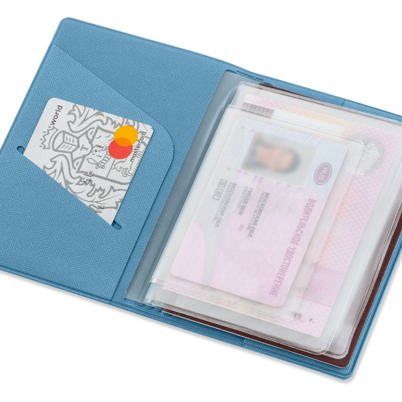 Классическая обложка для автодокументов "Favor", голубая