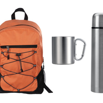 Подарочный набор с термосом и кружкой, серебристый/оранжевый