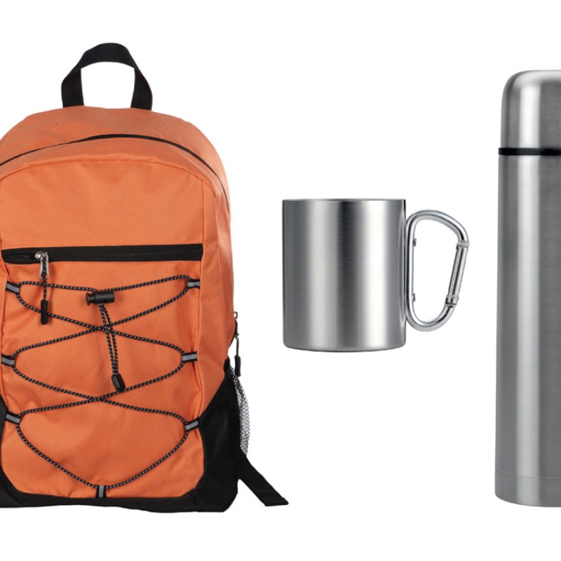 Подарочный набор с термосом и кружкой, серебристый/оранжевый