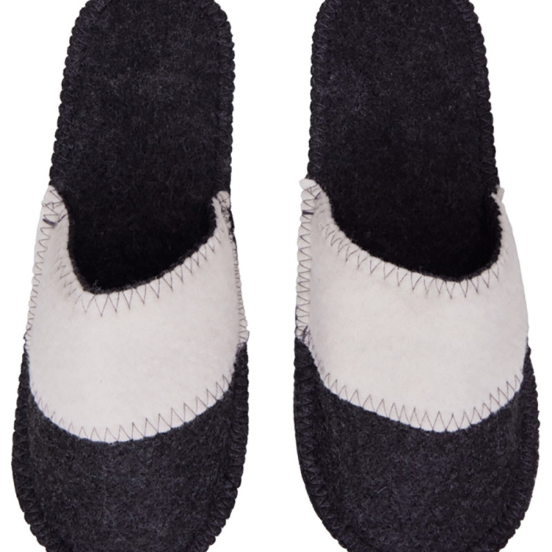 Тапочки белые/серые с отворотом без вышивки