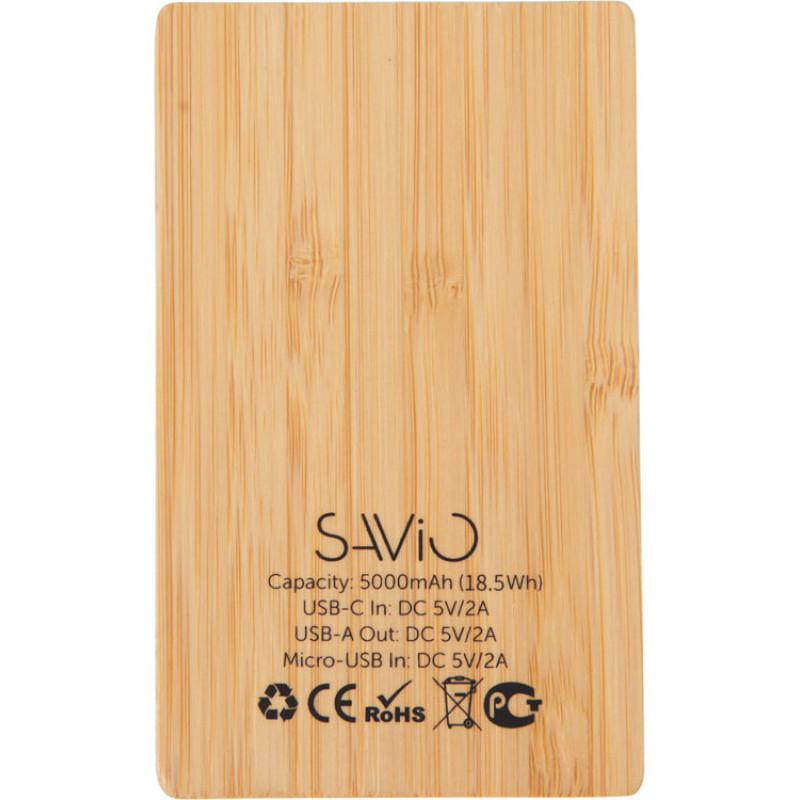 Внешний аккумулятор с подсветкой лого «Reedia S2», 5000 mAh, бамбук, черный