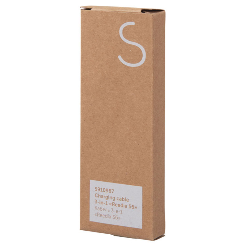 Кабель 3-в-1 с подсветкой лого «Reedia S6», бамбук, черный Кабель 3-в-1 с подсветкой лого «Reedia S6», бамбук, черный