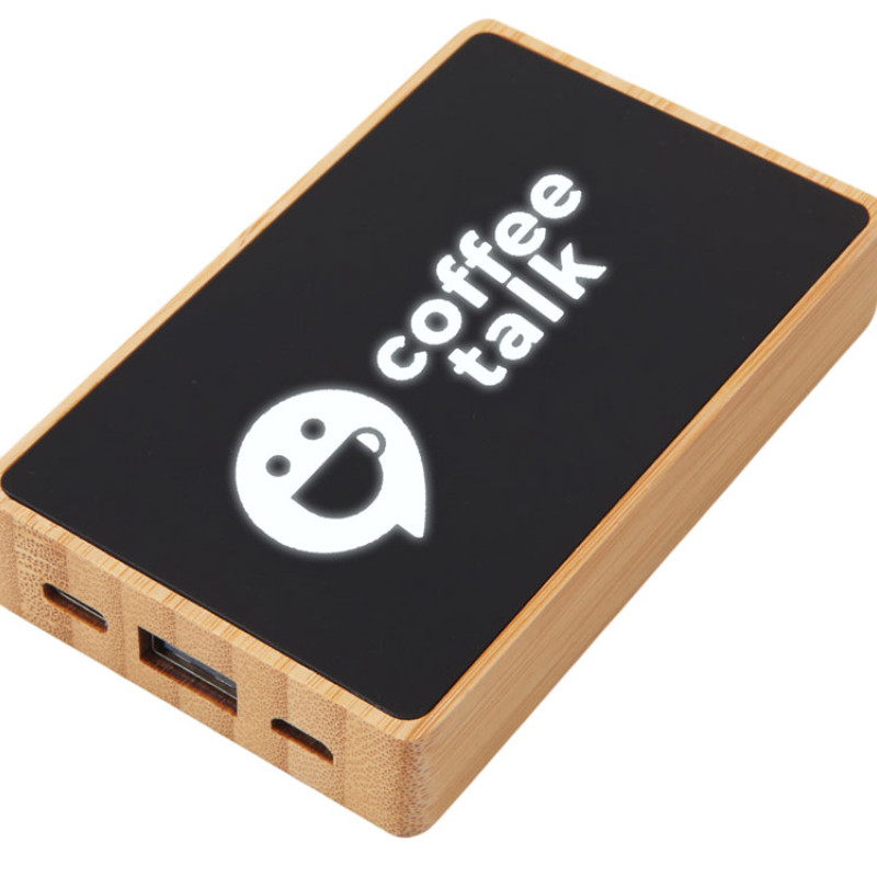 Внешний аккумулятор с подсветкой лого «Reedia S2», 5000 mAh, бамбук, черный