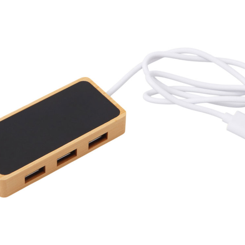 USB хаб с подсветкой лого «Reedia S5», 3*USB, 1*Type C, бамбук, черный