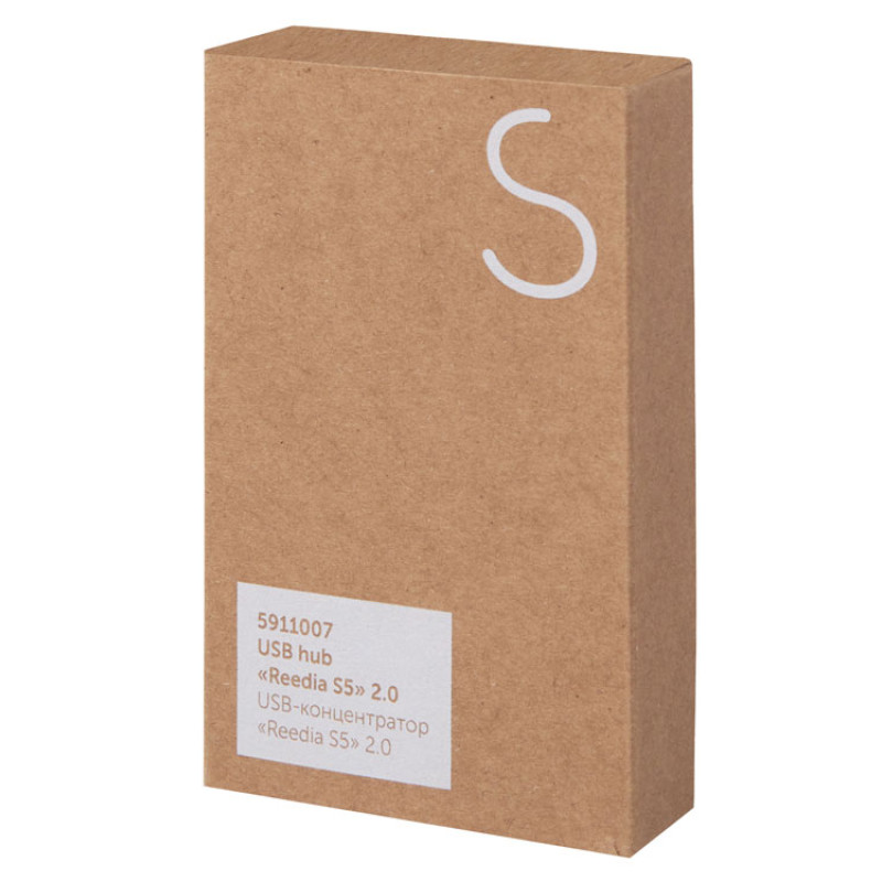 USB хаб с подсветкой лого «Reedia S5», 3*USB, 1*Type C, бамбук, черный