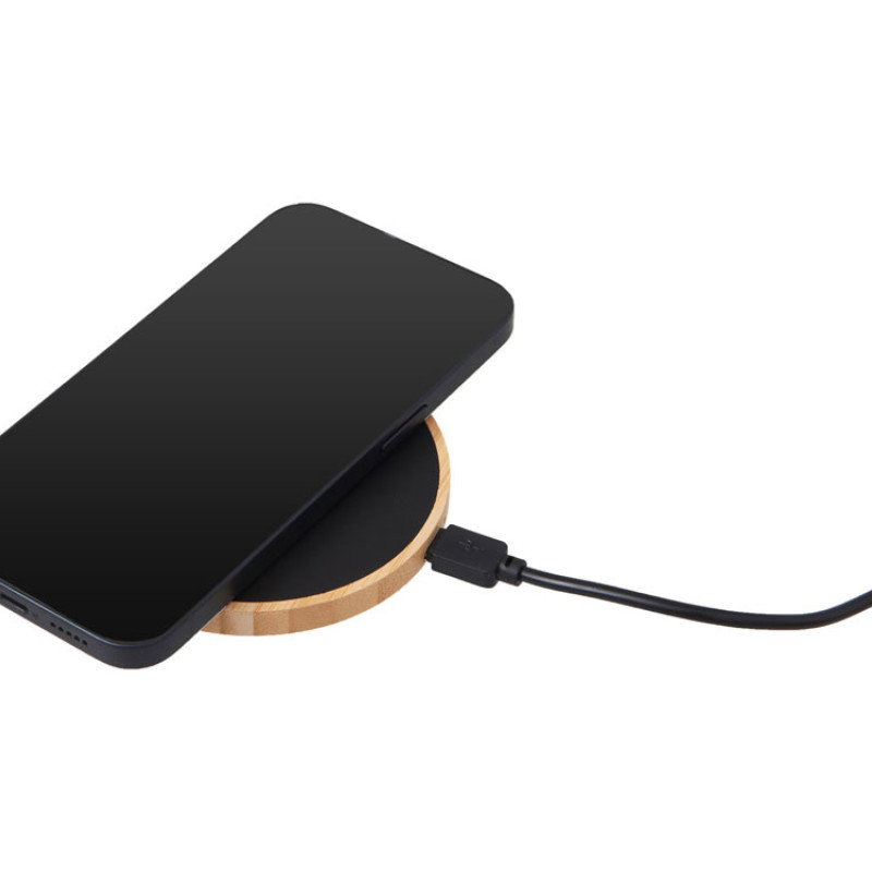 Беспроводное зарядное устройство с подсветкой лого «Reedia S3», 15 Вт, бамбук, черный
