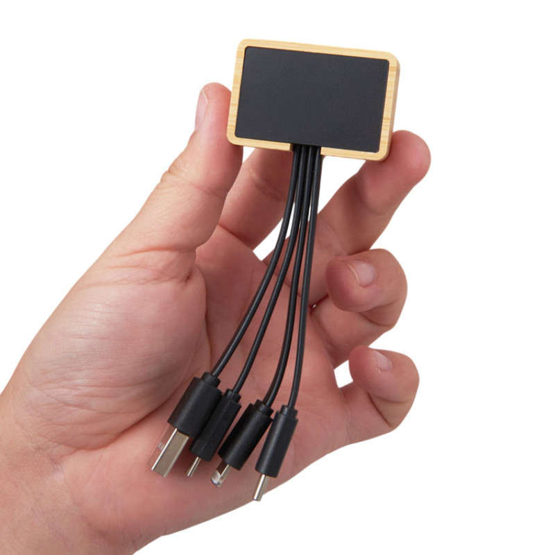 Кабель 3-в-1 с подсветкой лого «Reedia S6», бамбук, черный Кабель 3-в-1 с подсветкой лого «Reedia S6», бамбук, черный