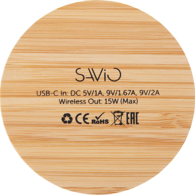 Беспроводное зарядное устройство с подсветкой лого «Reedia S3», 15 Вт, бамбук, черный