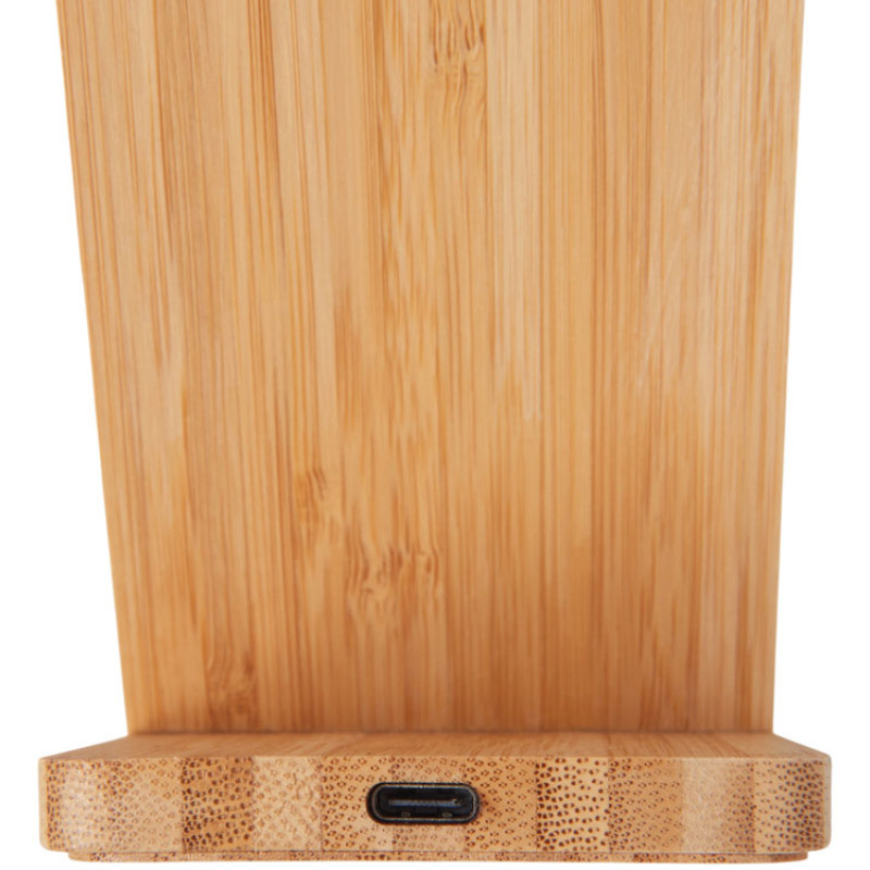 Беспроводное зарядное устройство 2-в-1 с подсветкой лого «Reedia S4», 15 Вт, бамбук, черный