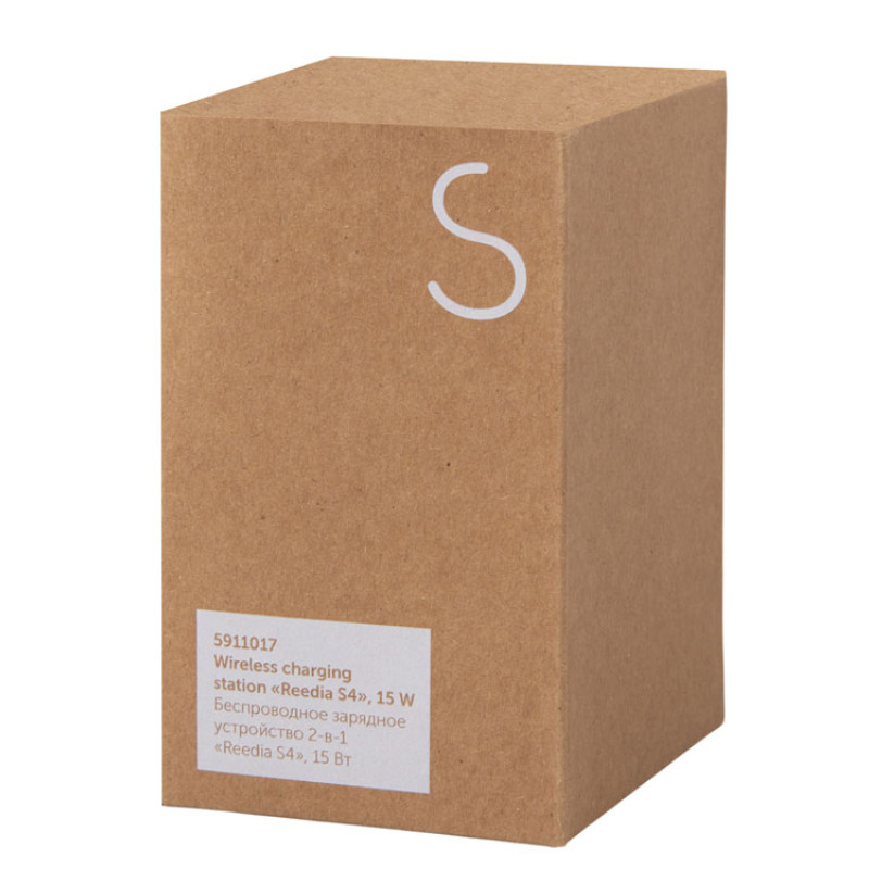 Беспроводное зарядное устройство 2-в-1 с подсветкой лого «Reedia S4», 15 Вт, бамбук, черный