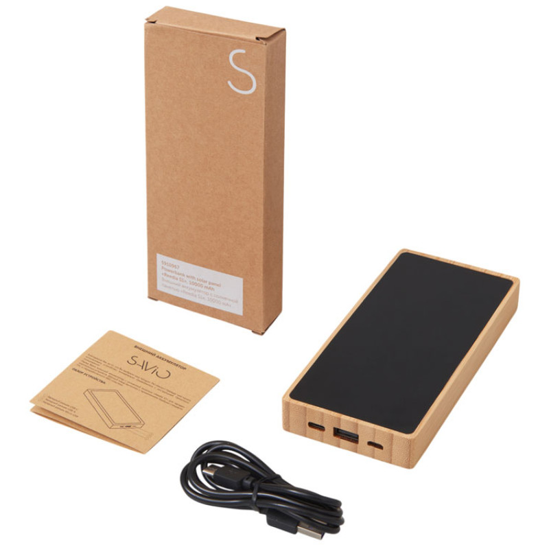 Внешний аккумулятор с подсветкой лого и солнечной панелью «Reedia S1», 10000 mAh, бамбук, черный