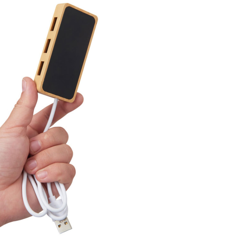 USB хаб с подсветкой лого «Reedia S5», 3*USB, 1*Type C, бамбук, черный