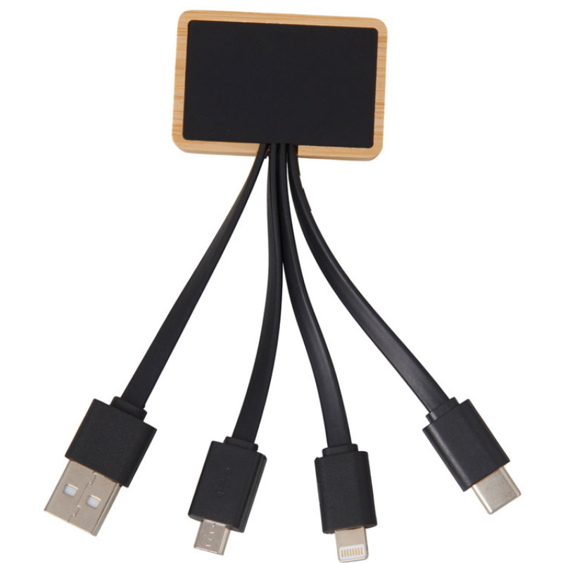 Кабель 3-в-1 с подсветкой лого «Reedia S6», бамбук, черный Кабель 3-в-1 с подсветкой лого «Reedia S6», бамбук, черный