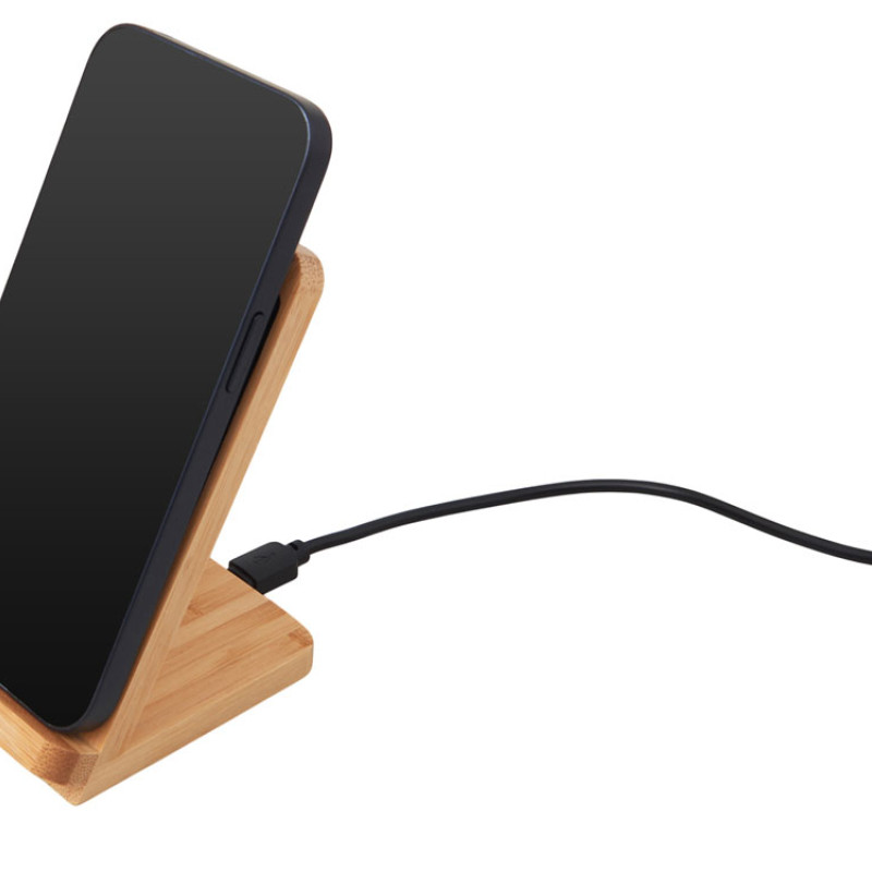 Беспроводное зарядное устройство 2-в-1 с подсветкой лого «Reedia S4», 15 Вт, бамбук, черный