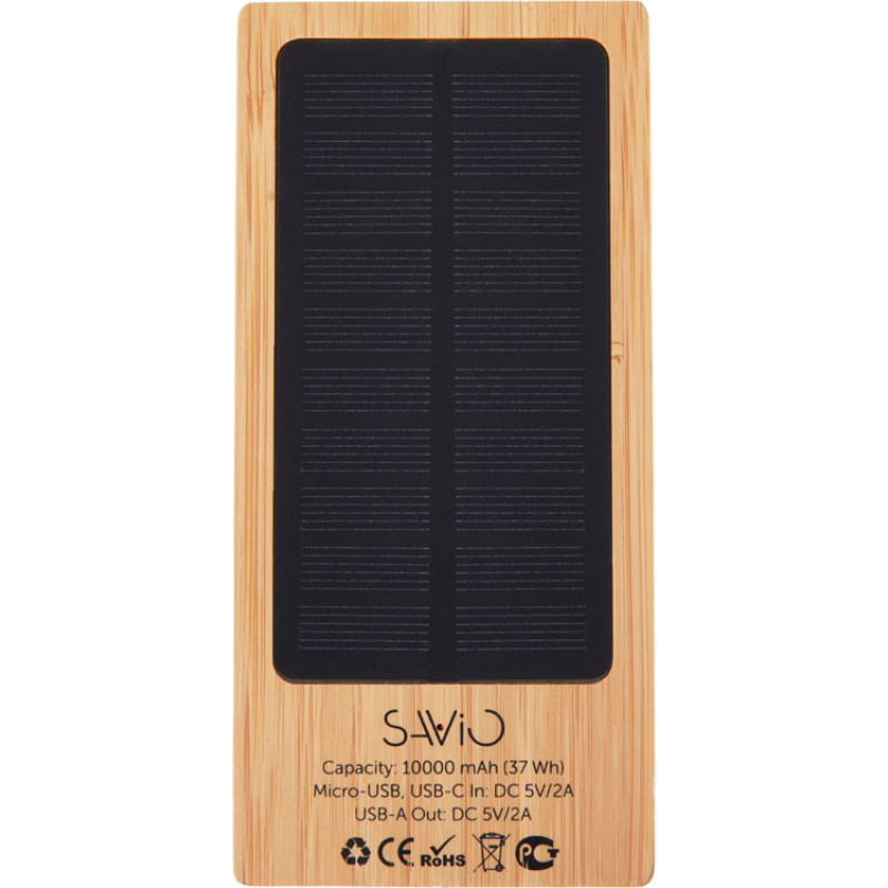 Внешний аккумулятор с подсветкой лого и солнечной панелью «Reedia S1», 10000 mAh, бамбук, черный