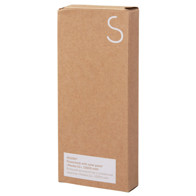 Внешний аккумулятор с подсветкой лого и солнечной панелью «Reedia S1», 10000 mAh, бамбук, черный