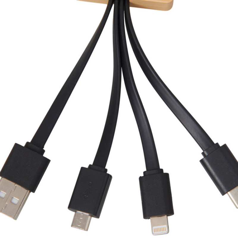 Кабель 3-в-1 с подсветкой лого «Reedia S6», бамбук, черный Кабель 3-в-1 с подсветкой лого «Reedia S6», бамбук, черный