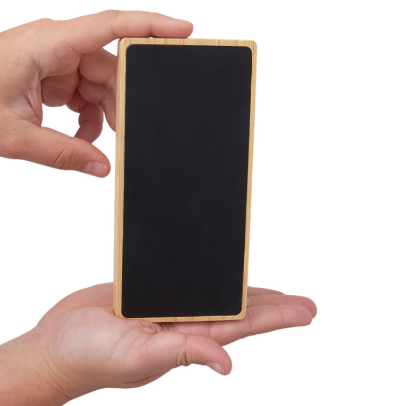 Внешний аккумулятор с подсветкой лого и солнечной панелью «Reedia S1», 10000 mAh, бамбук, черный