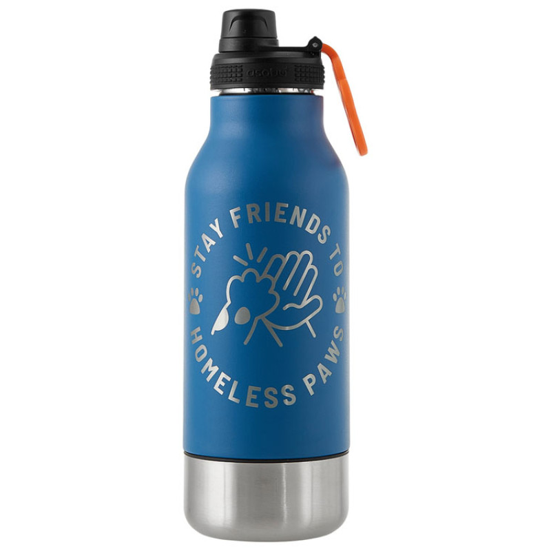 Вакуумный термос «Buddy» 3-в-1 со съемными мисками для питомцев, 1000 мл, синий с гравировкой