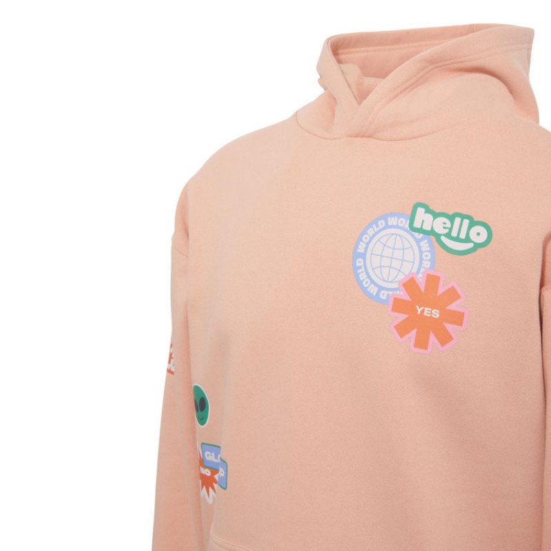Толстовка с капюшоном оверсайз «Berlin» унисекс, лососевый, ДТФ, бренд тайп и лейбл