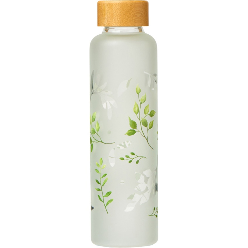 Стеклянная бутылка с бамбуковой крышкой «Foggy», 600мл, с УФ-печатью, белый, листья