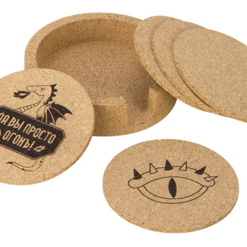 Набор костеров из пробки на подставке из пробки "Krock" (гравировка)