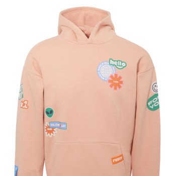 Толстовка с капюшоном оверсайз «Berlin» унисекс, лососевый, ДТФ, бренд тайп и лейбл