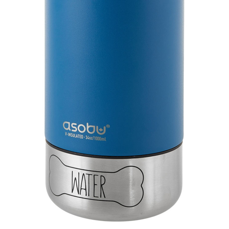 Вакуумный термос «Buddy» 3-в-1 со съемными мисками для питомцев, 1000 мл, синий с гравировкой