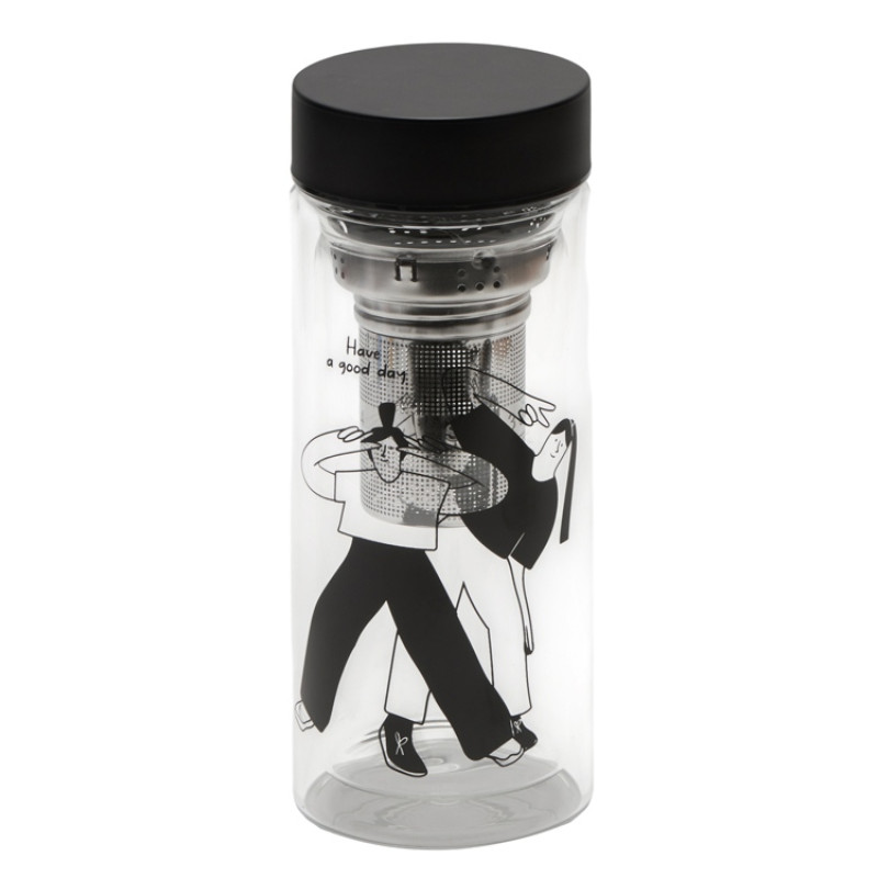 Стеклянная термобутылка "Glassir", 500мл, черный (трафаретная печать круговая)