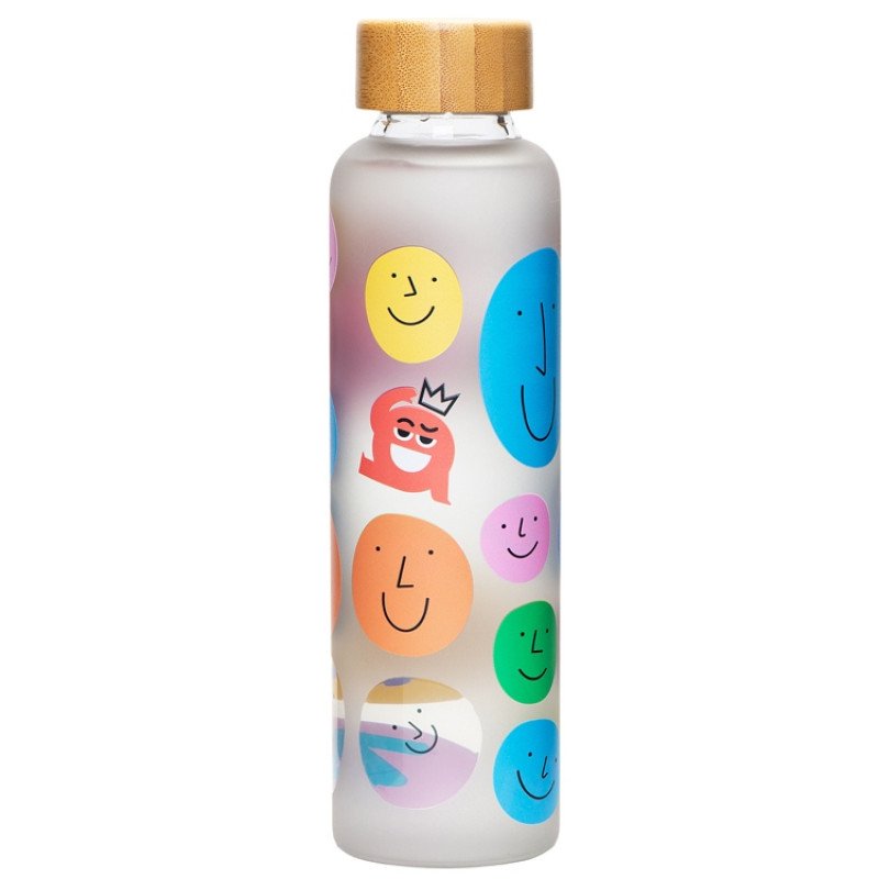 Стеклянная бутылка с бамбуковой крышкой «Foggy», 600мл, серый Cool gray 7C (УФ- печать)