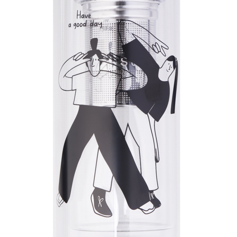 Стеклянная термобутылка "Glassir", 500мл, черный (трафаретная печать круговая)