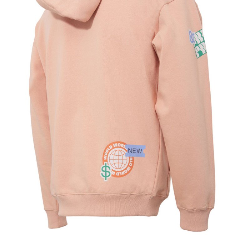 Толстовка с капюшоном оверсайз «Berlin» унисекс, лососевый, ДТФ, бренд тайп и лейбл