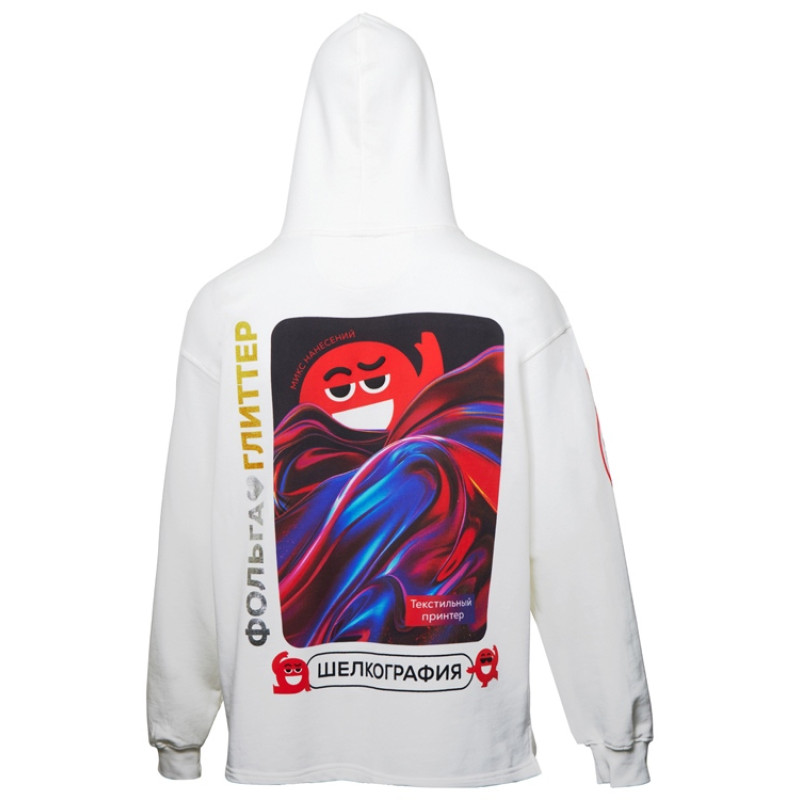 Худи оверсайз «Alpha.01» унисекс, молочный, все виды нанесения на текстиле на одной толстовке