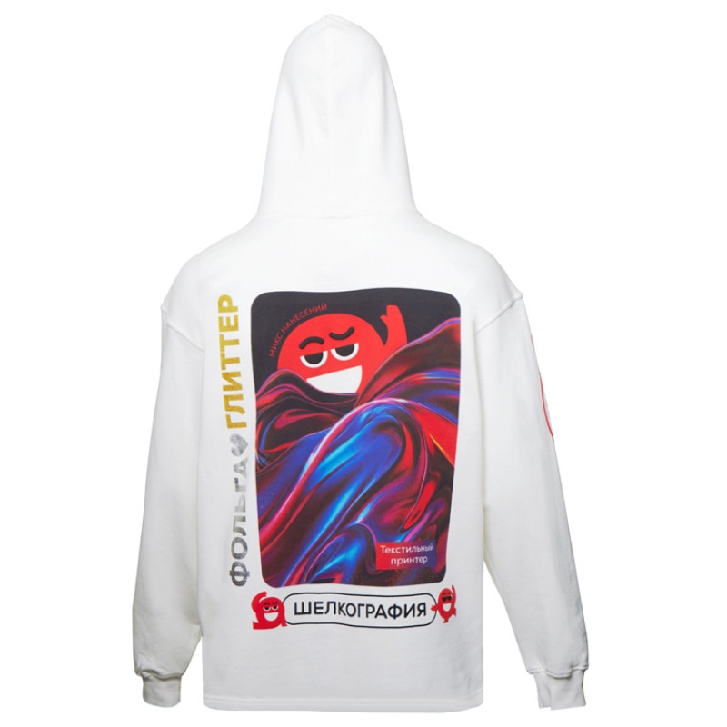 Худи оверсайз «Alpha.01» унисекс, молочный, все виды нанесения на текстиле на одной толстовке