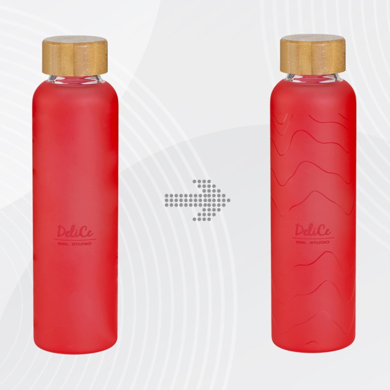 Стеклянная бутылка с бамбуковой крышкой «Foggy», 600 мл, красный, с УФ печатью