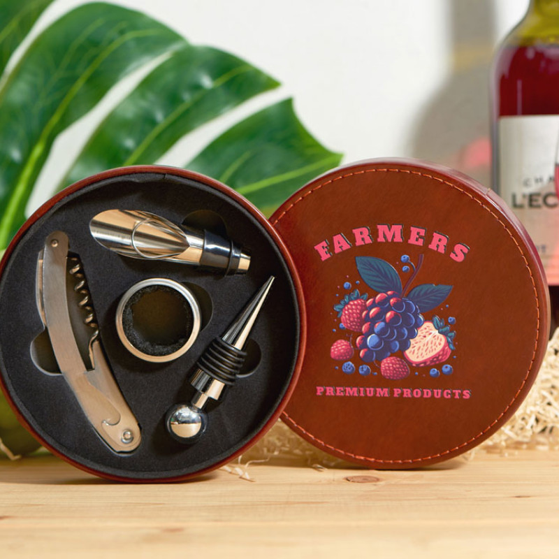 Набор аксессуаров для вина «Fabrizio», коричневый с рельефной УФ-печатью