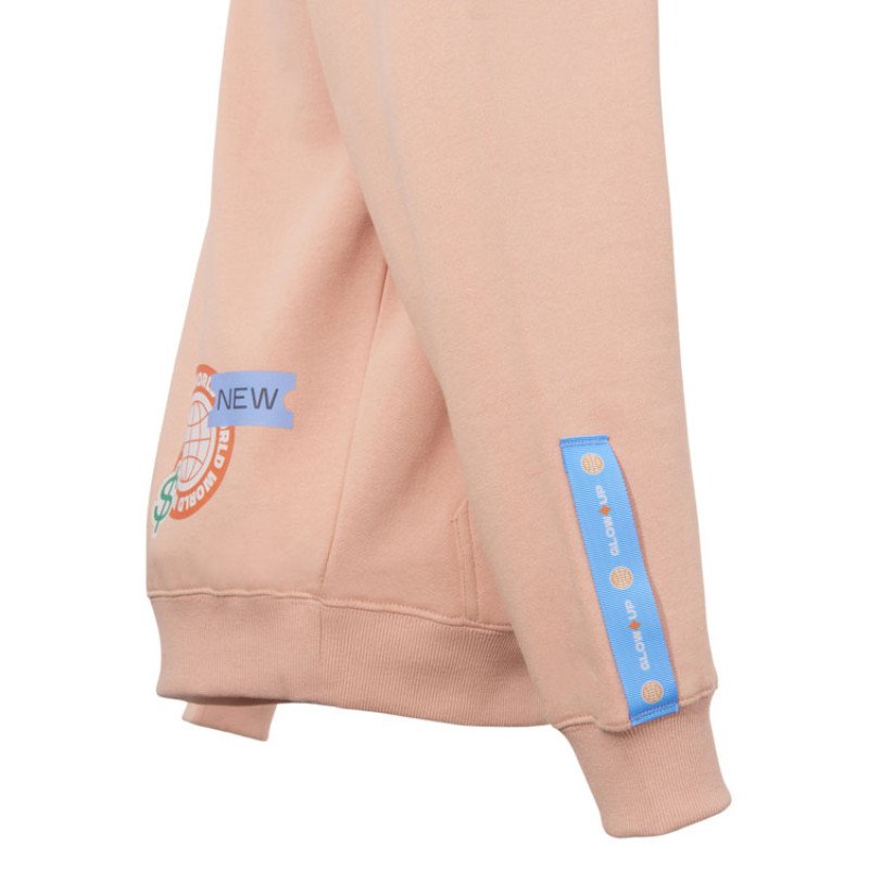 Толстовка с капюшоном оверсайз «Berlin» унисекс, лососевый, ДТФ, бренд тайп и лейбл