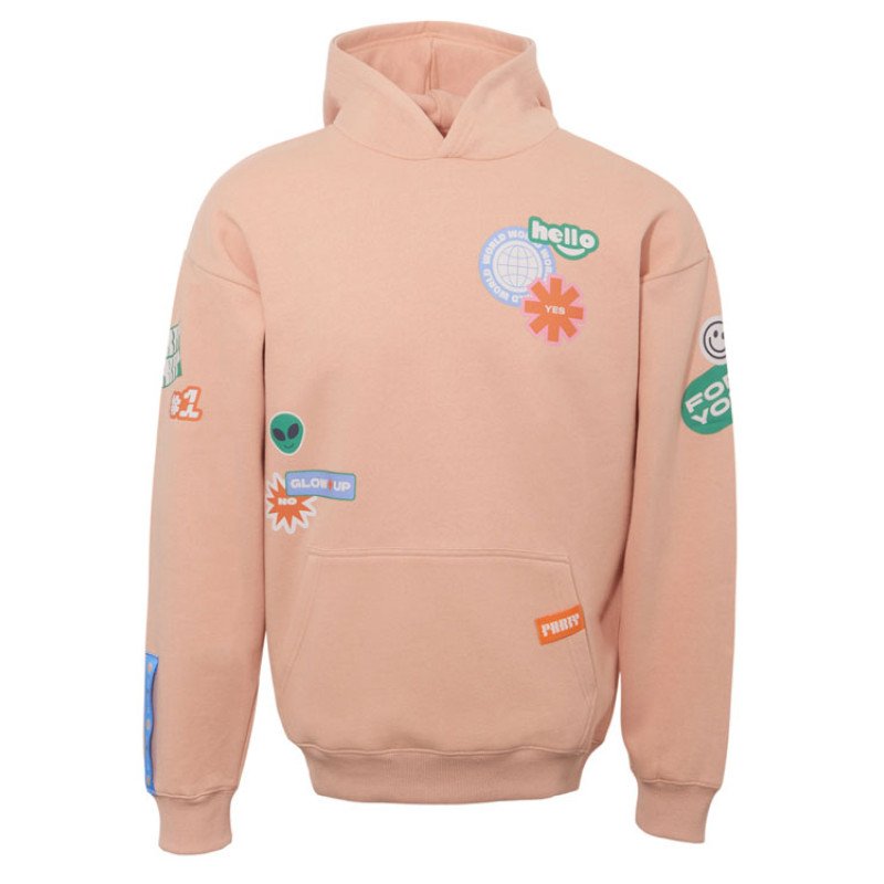 Толстовка с капюшоном оверсайз «Berlin» унисекс, лососевый, ДТФ, бренд тайп и лейбл