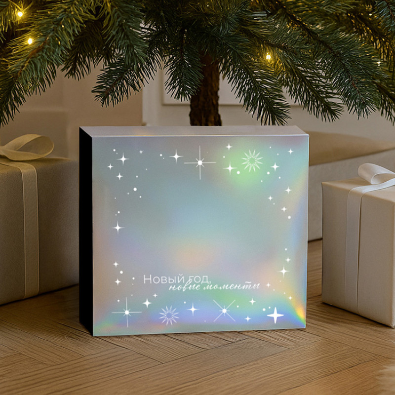 Подарочная коробка с голографическим шубером «Aurora», L, вн. размер 260х260х100 мм.