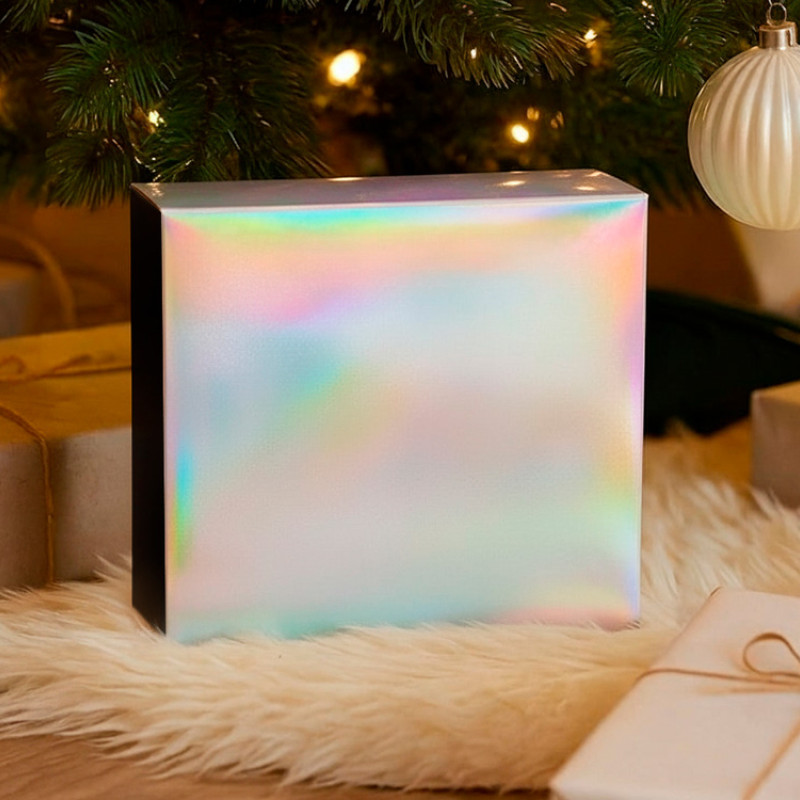 Подарочная коробка с голографическим шубером без печати "Aurora", L, 260х260х100 мм.