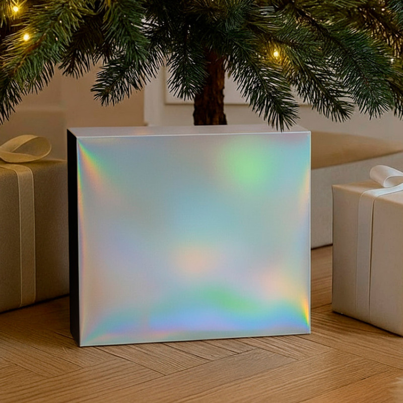 Подарочная коробка с голографическим шубером без печати "Aurora", L, 260х260х100 мм.