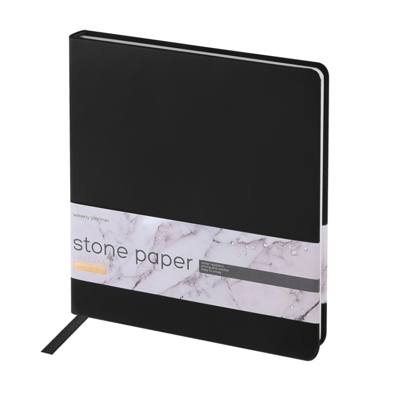 Еженедельник с каменной бумагой А5+ "Carrara", черный