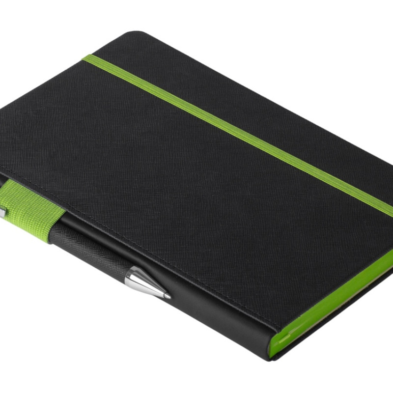 Бизнес блокнот "Bossy" с цветным срезом, твердая обложка, 128 листов, черный и зеленое яблоко