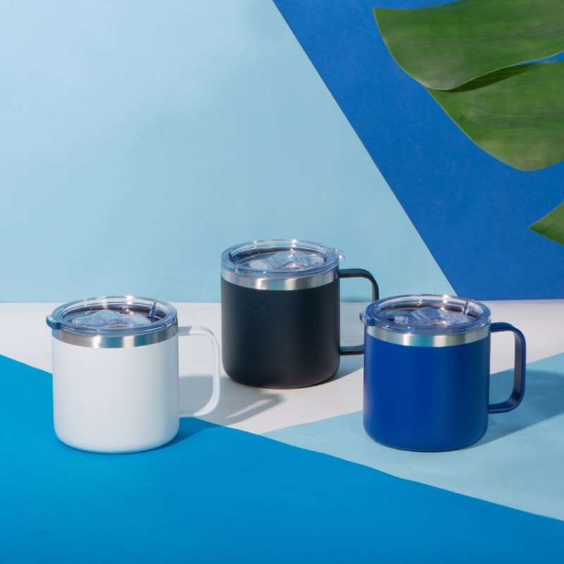 Кружка стальная Alaska с крышкой слайдером, powder coating, синий